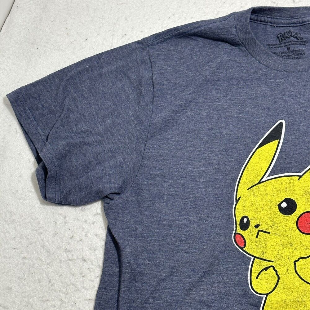 Pokemon Men's Medium Pikachu Short Sleeve Navy Blue Crewneck Graphic T Shirt - Picture 5 of 14